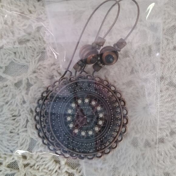 Women's Lightweight Hollow Dangle Round Earrings in Bronze Brown - Picture 9 of 10